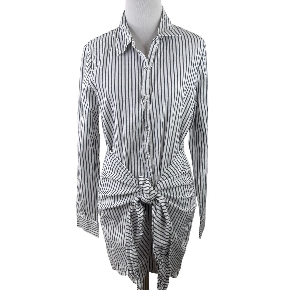 L'Academie Cloudline Striped Cotton Button Up Wrap Tie Dress Size Small